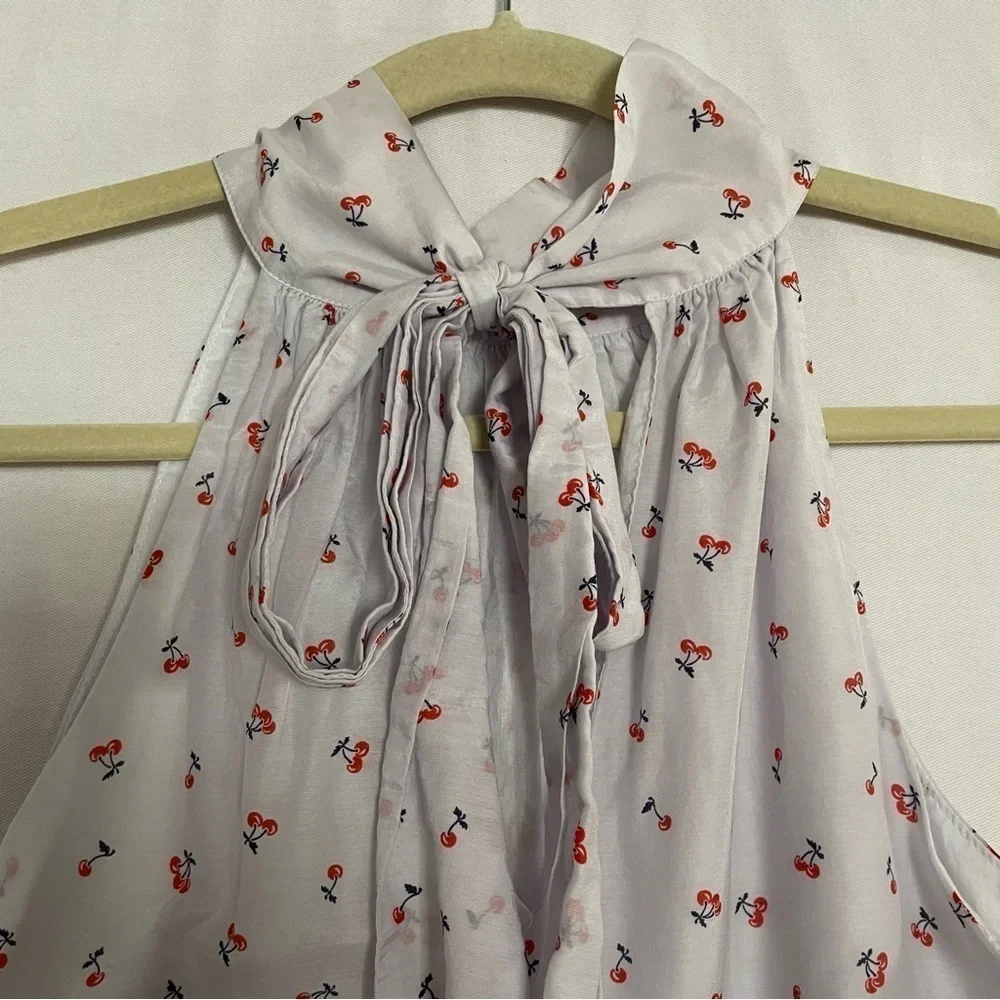 J. Crew Silk Blend Cherry Print Sleeveless HighTie Neck Halter Blouse Top